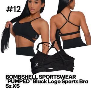 BOMBSHELL "PUMPED" SPORTSWEAR Sz XS Black Logo Workout Athletic Sports Bra